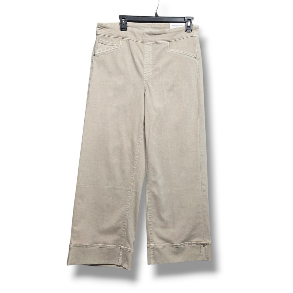 Chicos Pull On Wide Leg Crop Jeans Womens 12 Smokey Taupe High‎ Rise Cuffed